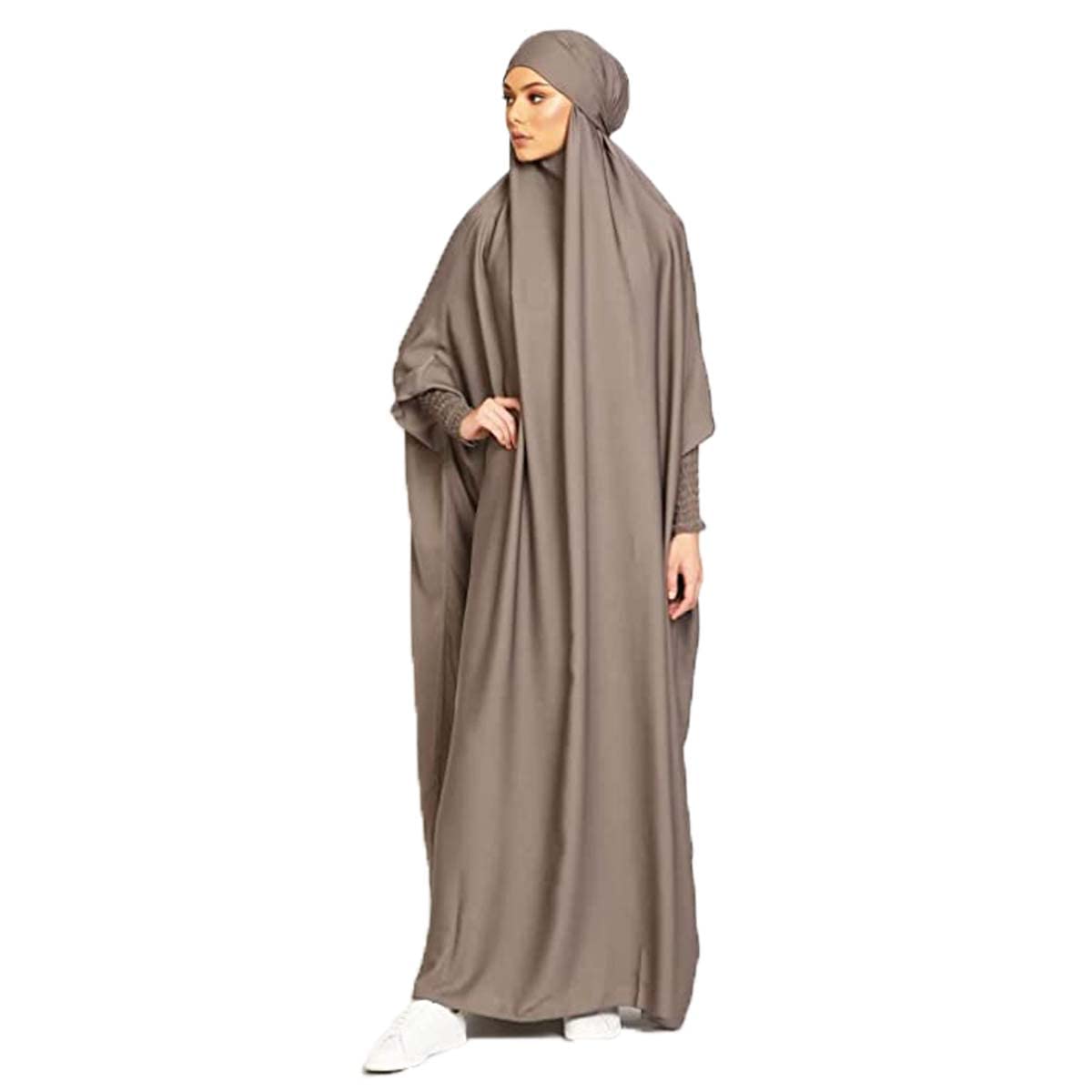 Ravent Women's Khaki Raven Muslim One Piece Prayer Abaya Maxi Kaftan With Hijab Full Length