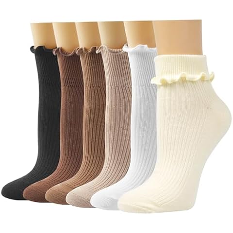 Horuru Ruffle Socks Women Girls,Casual Cute Frilly Ankle Sock for Maryjane Flats Sneakers 6Pairs Cover