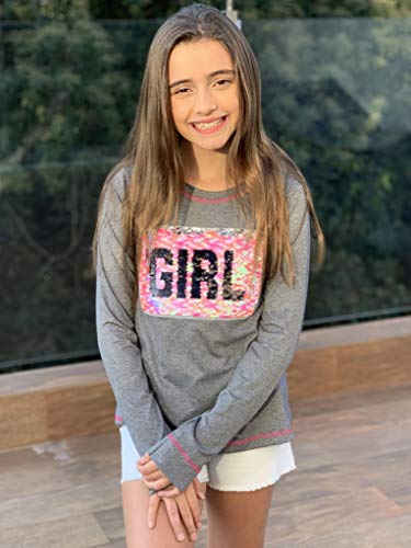 Camisa Camiseta Blusa Blusinha t-shirt Infantil Menina Manga longa GIRL paete brilho lantejoula Cor: