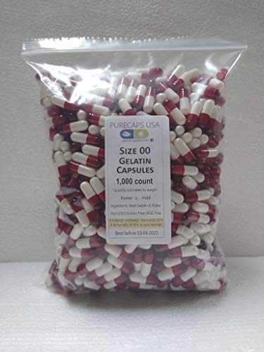 PurecapsUSA - 1,000 Size 00 Fillable Scarlet Red/White Empty Gelatin Capsules