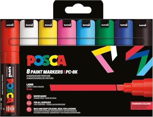 Uni-Ball 182658 - POSCA Marker Set, 8 rotuladores acrílicos PC-8K...
