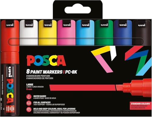 Uni-Ball 182658 - POSCA Marker Set, 8 rotuladores acrílicos PC-8K...