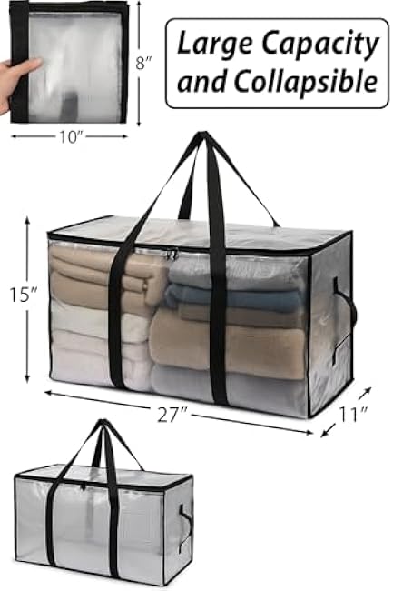 Heavy Duty Clear Tote Bag for Storage & Organization ¨C Extra Large, Durable Zippered Storage Bin with Reinforced Handles ¨C for Home, Travel & Garage Use (X-Large, 4.0, Count)