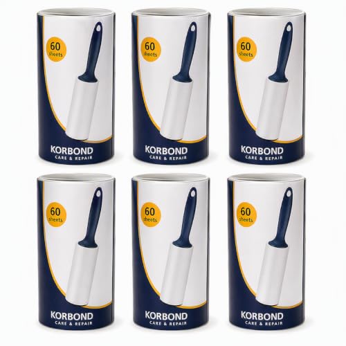 Korbond Lint Roller Refills 6 Pack - 360 Sheets Lint Rollers Lint Remover Pet Hair Remover Dog Hair Remover Clothes Roller Sticky Pet Roller