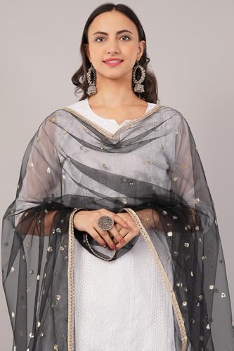 Image of Net Butti Dupatta for Women | Chex Design Chunnis for Women | Bridal Dupatta for Wedding | Festive & Casual Wear Dupatta for Kurti & Salwar Suit | Dupatta for Women