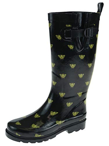 Capelli New York Ladies Kitty Faces Printed Rain Boots Black Combo 6 - Thumbnail 2