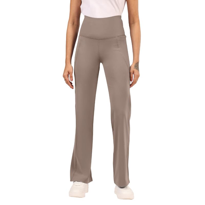 Image of BlissClub Ultimate Flare Pants for Women Upto 5'4 ft | Ribbed Waistband, 4 Pockets | High Waist Trousers and Formal Pants for Office wear