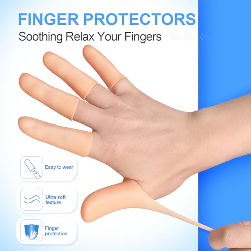 20 Pcs Gel Finger Protectors, Finger Caps Silicone Fingertips Protection, Reusable Soft High Elastic Fingertip Bandages for Relief Finger Arthritis, Cracked Fingers, and Other Finger Pain(Multi-Size) - Thumbnail 4