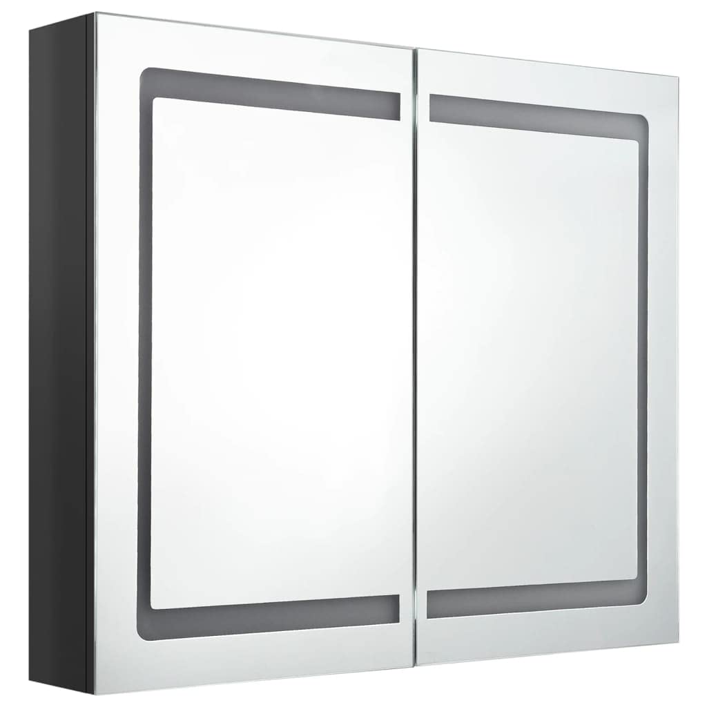 vidaXL Armario de Baño con Espejo LED Aseo Inodoro Muebles Mobiliario Tocador Botiquín Almacenamiento Estante Decoración Negro Brillante 80x12x68 cm