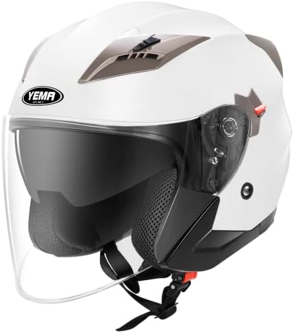 Motorcycle Open Face Helmet DOT Approved - YEMA Helmet YM-627 Motorbike Moped Jet Bobber Pilot Crash Chopper 3/4 Half Helmet with Sun Visor for Adult Men Women - White,XL