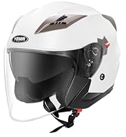 YEMA Motorradhelm Mopedhelm Jethelm, ECE 22.06 geprüft mit Doppelvisier und integrierter Sonnenblende (Weiß, L (58-59 cm))