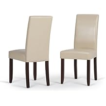 SIMPLIHOME Acadian Dining Chairs - Upholstered Solid Hardwood and Vegan Leather Parsons Chair Set in Satin Cream, Transitional Dining Room Seating with Padded Back and Seat Set of 2