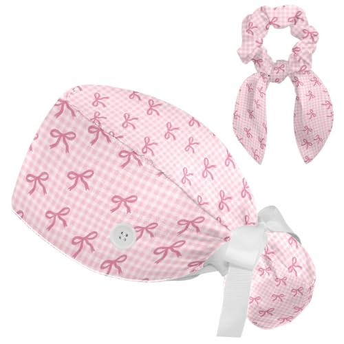 Image of Butterfly Scrub Cap Women with Ponytail & Buttons Adjustable Surgical Nurse Hat with Cotton Sweatband for Long Hair