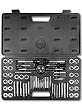 PTSTEL 60 PCS Tap and Die Set Metric and Standard Sizes Essential Threading Tool Kit for Cutting...