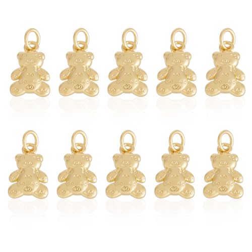 Elecrelive 10Pcs Cute Bear Pendants 18K Gold Plated Teddy Bear Charms Golden Animal Charms for Necklace Bracelet Earring Jewelry Accessories