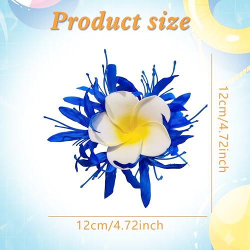 Pinzas para cabello con flores tropicales frangipani azul, 2 piezas miniatura 2