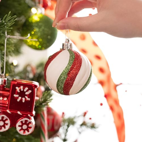 Valery Madelyn Christmas Ornaments Set, 100ct Red Green White Shatterproof Christmas Tree Decorations Variety Ball Ornaments Bulk, Whimsical Hanging Ornaments for Xmas Trees Holiday Party Decor - Image 6