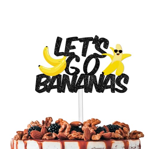 Black Glitter Banana Cake Topper Cheer to Let’s Go Banana Theme Party Decoration Supplies Men Women Children Happy Birthday Anniversary Wedding Party Decor Supplies
