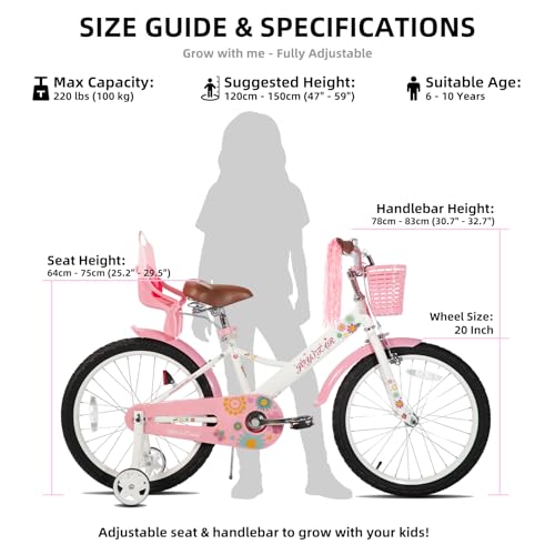 Image of JOYSTAR Little Daisy Kids Bike for Girls Boys Ages 2-10 Years, 12 14 16 20 Inch Girls Bikes with Doll Bike Seat & Streamers, Boys Bike with Flag & Number Plate, Multiple Colors