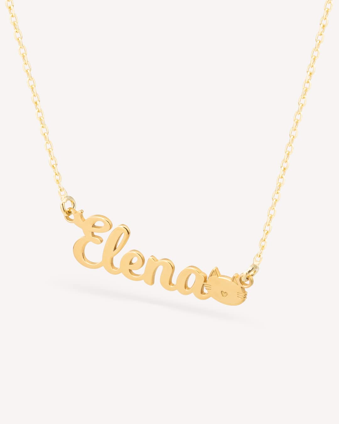 Colgante Personalizado con Nombre - Plata de Ley 925/1000 para Mujer – Collar Artesanal con Cadena Ajustable - Hecho en España (Modelo Cat Oro, Plata de Ley)