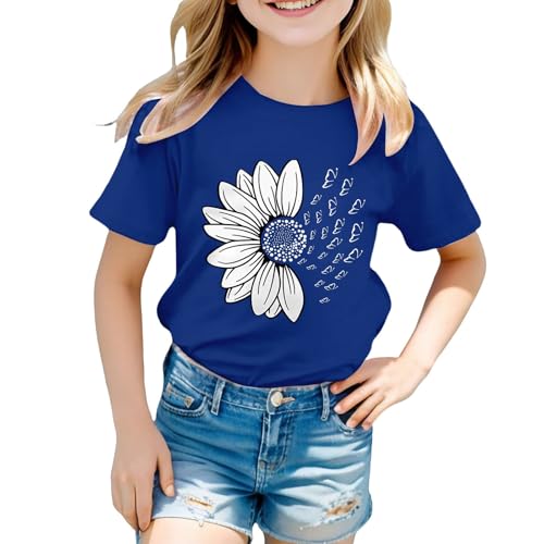 Kids Shirts Girls Loose Fit Sunflower Graphic T Shirts Short Sleeve Crewneck Cute Pattern Printed Tops