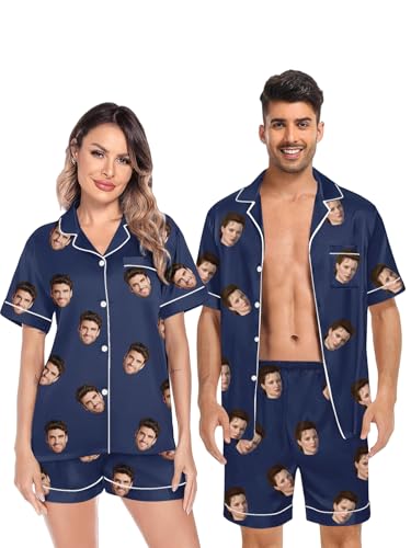 Personalized Matching Short Pajamas Set For Couples Custom Face Funny Pajama Set Valentine's Day Gifts