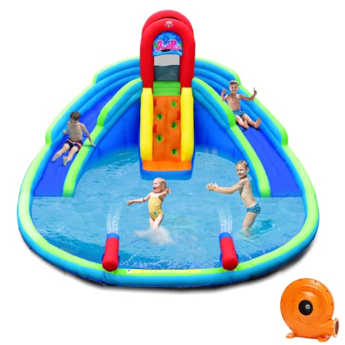 Honey Joy Inflatable Water Slides, Kids Jumping Bounce House W/Long Slides, Climbing Wall & Lagre Splash Pool, Water Cannons & Hose For Summer Fun, Blow Up Water Park For Backyard (With 780W Blower) #TOP8
