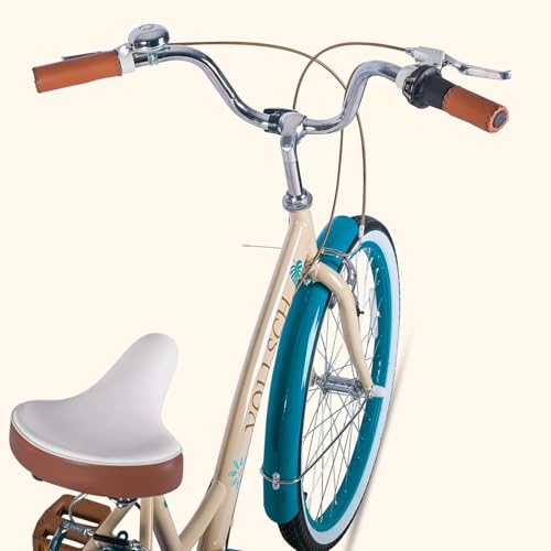 vollsch 24 Inch Beach Cruiser Bike Hybrid 6-Speed City Bicycle for Girls Ages Over 8 Years Old Youth with Dual V-Brakes Beige with Line by vollsch - Used condition - Image 7