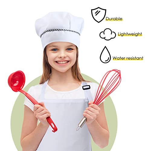 28 Pcs Kids Apron Bulk Chef Hat Set, Adjustable Children's Bib Apron Boys Girls Aprons With 2 Pockets Chef Costume (White) #TOP4