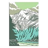 Affiche vintage du parc national Washington North Cascades - Vallée - Décoration murale - Décoration murale moderne - Pour bureau