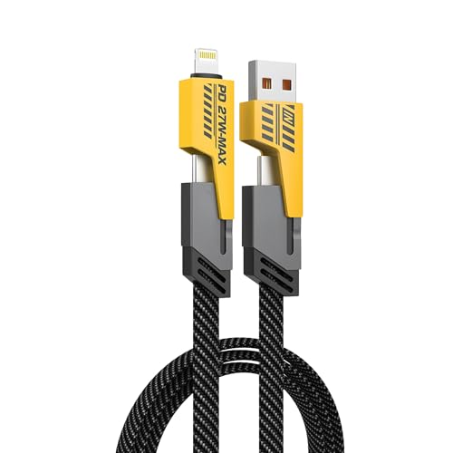 Image of Umake 65W 4-in-1 Fast Charging Cable with USB-A & Type-C Input, Type-C /Lightning /Micro USB Output, Compatible with iPhone, Samsung Galaxy, OnePlus & Android Devices