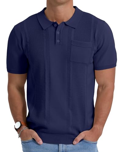 Sailwind Mens Textured Knit Polo Shirts Short Sleeve Summer Collared T Shirt with Pocket2