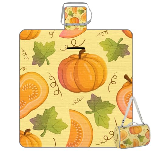 Shimoshe Picnic Blankets 57”x 59”, Fall Pumpkin Maple Leaf Waterproof Sandproof Picnic Mat Lightweight Foldable Beach Blanket for Camping Park Grass Beach Outdoor Blanket