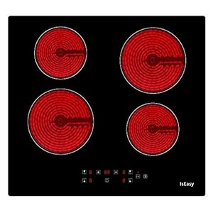 IsEasy Glaskeramikkochfeld 6000W, 59cm autarkes & rahmenloses Einbau-Kochfeld mit 4 Kochzonen, Berührungssteuerung (9 Heizstufen), geeignet für die meisten Töpfe