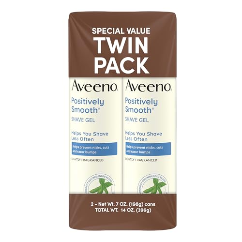 Aveeno Positively Smooth Moisturizing Shave Gel with Soy, Aloe & Vitamin E helps Prevent Nicks, Cuts & Razor Bumps, Creamy Shave Gel for a Close, Smooth Shave, Lightly Fragranced, Twin Pack, 2 x 7 oz