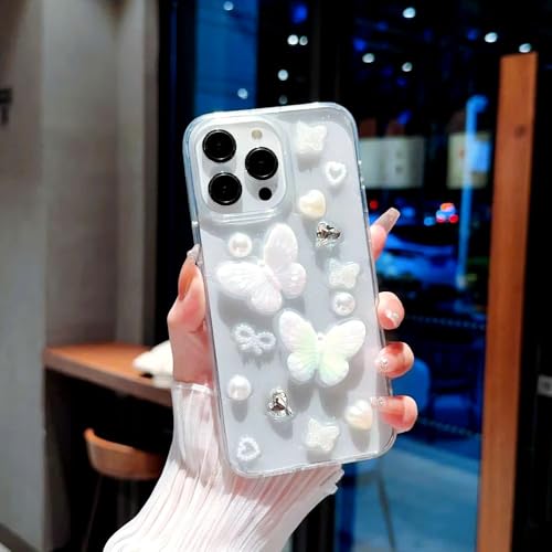 Image of COVERLY for iPhone 12 Pro 3D Luxury Butterfly Resin Phone Case,Trendy Translucent Cute Embossed Art Crystal Clear -Non Yellowing Solitaire Diamond Pearl Princess Cover for Apple iPhone 12 Pro
