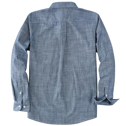 Dubinik® Chambray Shirt Men Long Sleeve Cotton Work Shirts with 2 Pockets Casual Button Down2