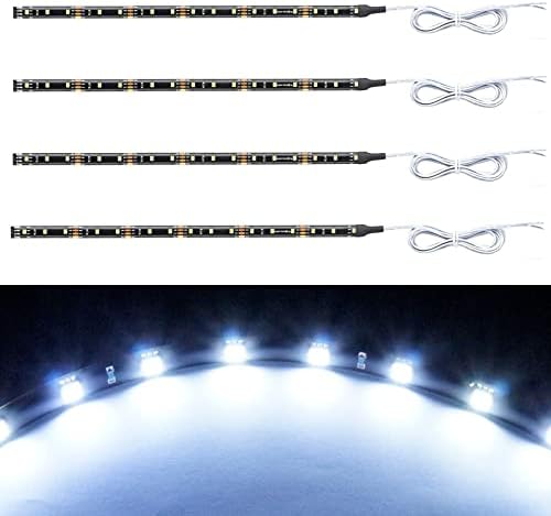 Geeon Daylight White 12V Car LED Interior Light Strips 12''/30CM for Inside Boats Vehicle Automotive Truck Van Motorcycle Footwell Lighting, UL Listed, Pack of 4