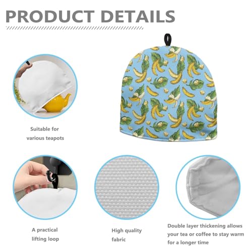 Image of Tea Cozy Yellow Banana Print Creative Insulated Tea Cosy Extra Thick Home Kitchen Decoration Creative Gifts Dust Teapot Cover Kitchen Accessories for Travel