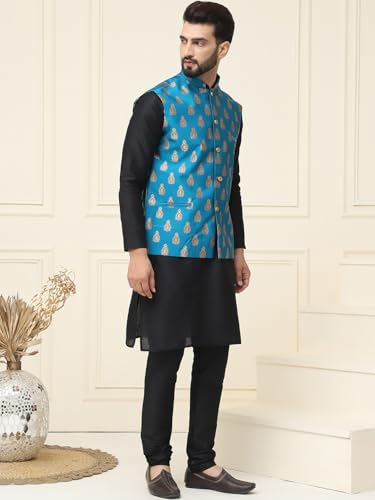 Image of SOJANYA (Since 1958 Men's Silk Blend Kurta Pyjama With Nehrujacket Set