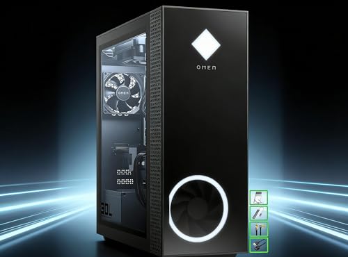 Image of HP OMEN 30L GT13-0395XT Gaming Desktop PC, Shadow Black with Glass Bezel /Side Panel, 10th Gen Intel Core i9, 16GB RAM, 512GB SSD+2TB HDD, NVIDIA RTX 3070 8GB GDDR6 LHR, Windows 11 Home, LE Bundle