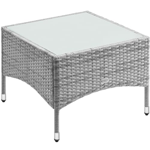 CASARIA® Square Poly Rattan Garden Coffee Side Table | Weatherproof With Glass Top | 58x58x42cm | Height Adjustable Feet | Indoor Outdoor Patio Terrace Balcony Conservatory Furniture | Grey