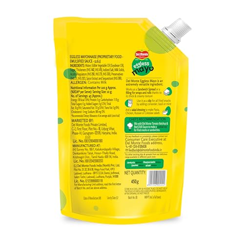 Image of Del Monte Eggless Mayo Spout Pack, 400 g | 100% vegetarian | Thick and Creamy | Made by Chef Loved by all | Spread and Dip