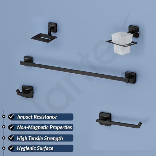 Image of Plantex 304 Grade Stainless Steel Towel Rod for Bathroom /Soap Holder /Napkin Ring /Tumbler Holder /Robe Hook /Bathroom Accessories, Decan (Black)