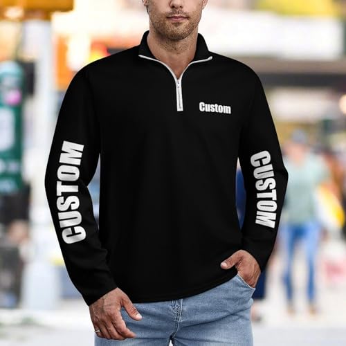 Custom Men's Quarter Zip Up Sweatshirts Mock Neck Pullover Midweight Casual Long Sleeve Polo Shirts2