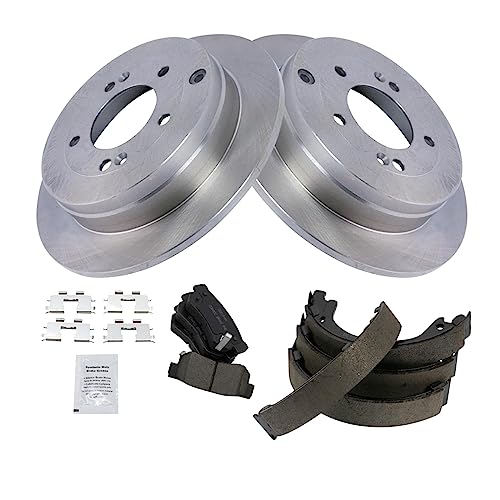 Image of TRQ Rear Brake Pad and Rotor Set Ceramic Rotors Parking Shoe Compatible with 2006-2009 Hyundai Azera