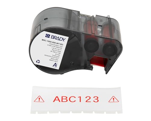 Image of Brady Authentic (M5C-1500-595-WT-RD) All-Weather Permanent Adhesive Vinyl Labels 1.5 in W x 25ft Red on White. for use with BMP51, M510, and M511 Label Printers.