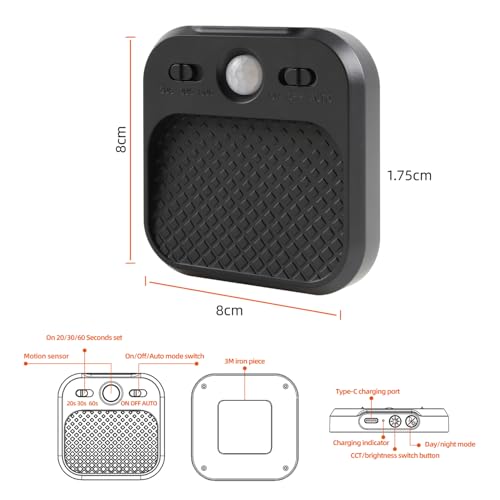 Image of Motion Sensor Night Light Black, Rechargeable Magnetic Night Light with 3 Color Temperatures & Stepless Dimming, Timer Function, Soft Downward Anti-Glare Light for Hallway Stairs Closet Bedroom RV