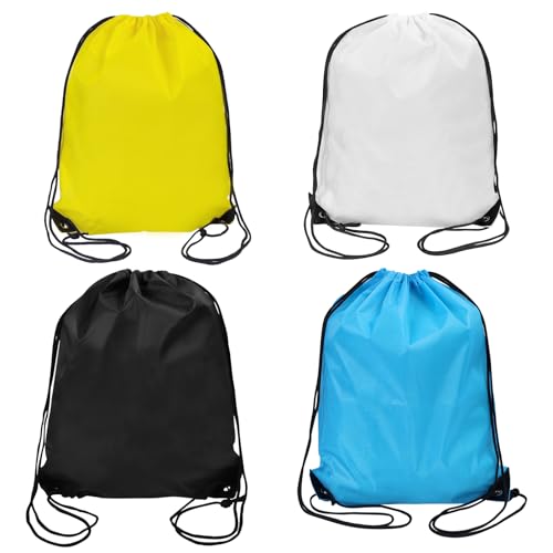 HFZRZFH 4 Pack Drawstring Backpack Bulk, Colorful Cinch Bag for Gym Sports, Foldable String Bags with Reinforced PU Corners, Small Travel Beach Bag for Women Men Kids, 13.4'x16.5'