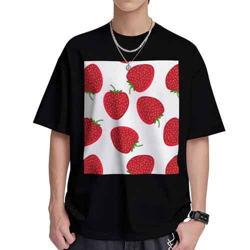 T-shirt manches courtes homme pour l'été look décontracté en coton respirant imprimé fraise